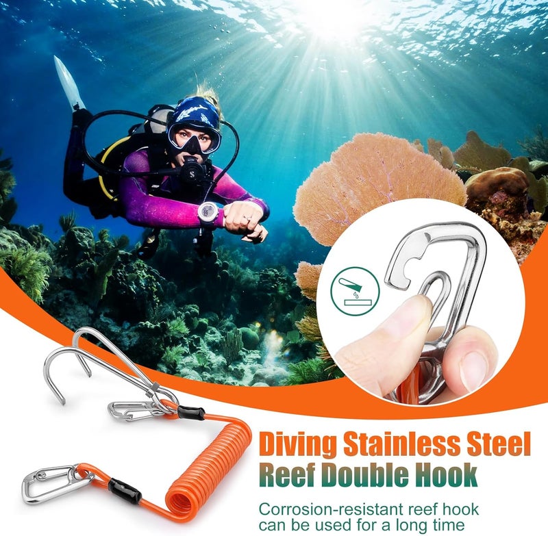 Pluzluce Scuba Diving Reef Double Hook, Drift Safety Telescopic Spring Rope Stainless Steel Reefing Hook with D Ring Carabiner for Drift, Diving, Photographers, and Underwater Activities - Image 5